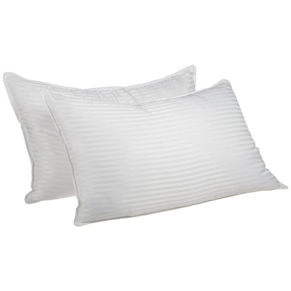 BNM Striped Down Alternative Pillow Set, Soft Microfiber Shell, Medium Weight For Comfortable Sleep, Neck, Side, Back Support, Comfort All Sleepers, Pillow Filling, Set of 2, Standard Size