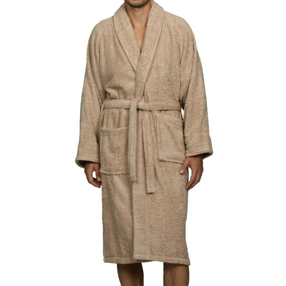 BNM Terry Cotton Adult Unisex Bathrobe, Large, Taupe