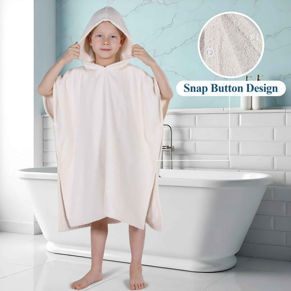 BNM Terry Cotton Kids Unisex Bathrobe, Ivory, Large