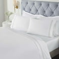 thumbnail image 1 of BNM Three-Line Embroidered Cotton Bed Sheet Set, Twin, White/Silver, 1 of 8
