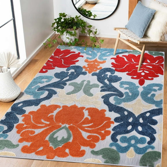 BNM Traditional Damask Indoor Outdoor Area Rug, 5' 6" x 8', Multicolor