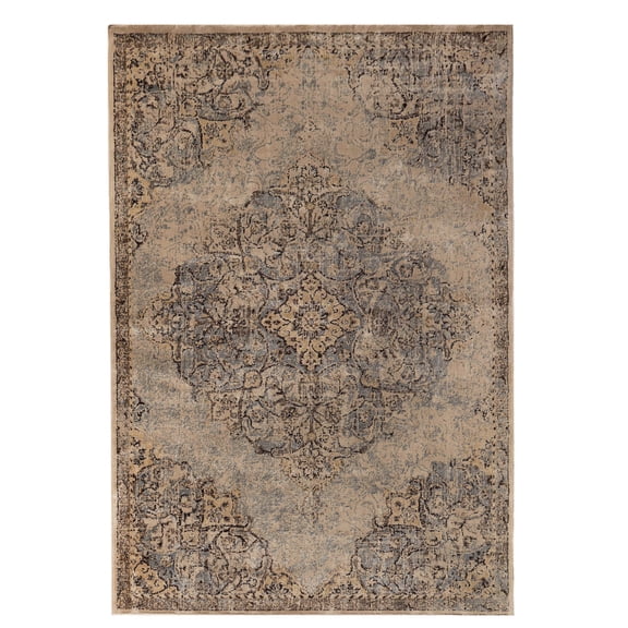 BNM Traditional Medallion Indoor Area Rug, 2' x 3', Ivory/ Grey