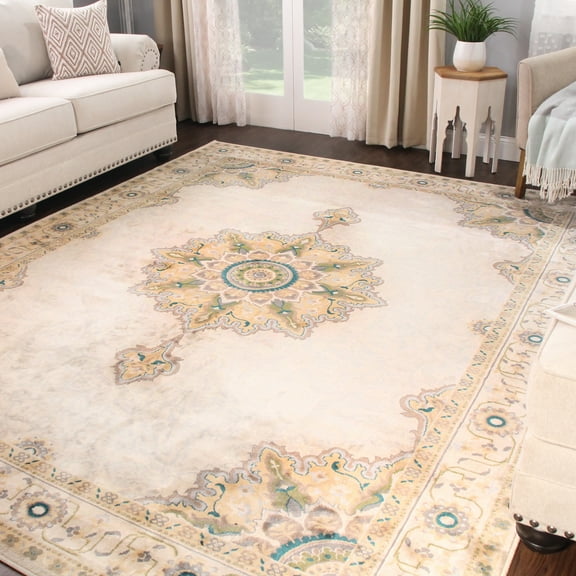 BNM Traditional Medallion Indoor Area Rug, 4' x 6', Beige