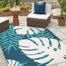 BNM Tropical Leaves Coastal Palm Indoor/ Outdoor Rug, 8' x 10'