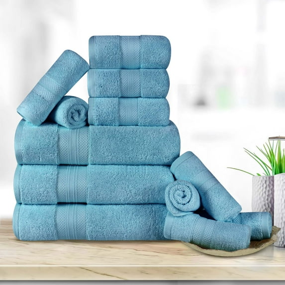 BNM Turkish Cotton Heavyweight 12 Piece Towel Set, Denim Blue