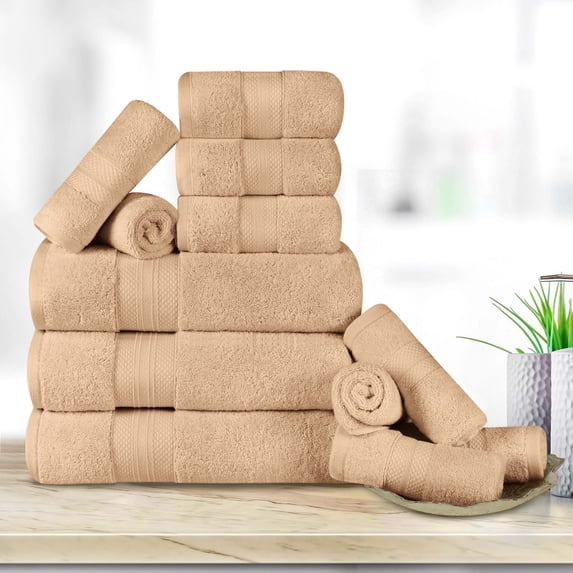 BNM Turkish Cotton Heavyweight 12 Piece Towel Set, Hazelnut