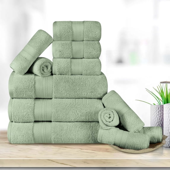 BNM Turkish Cotton Heavyweight 12 Piece Towel Set, Olive Green