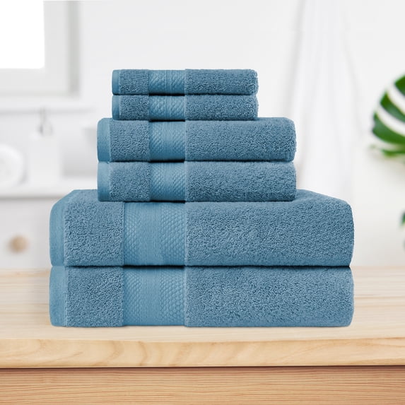 BNM Turkish Cotton Heavyweight 6 Piece Towel Set, Denim Blue