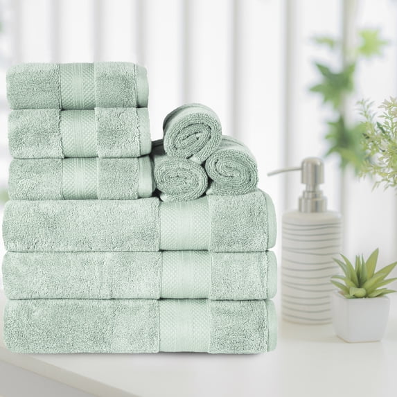 BNM Turkish Cotton Heavyweight 9 Piece Towel Set, Dusty Aqua