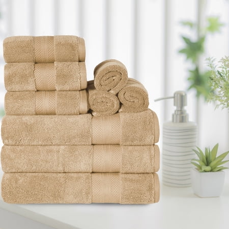 BNM Turkish Cotton Heavyweight 9 Piece Towel Set, Hazelnut
