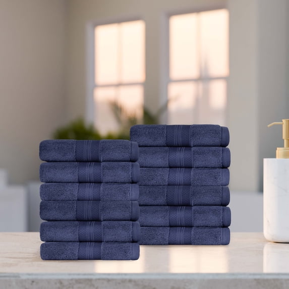 BNM Turkish Cotton Heavyweight Face Towel Set, Crown Blue