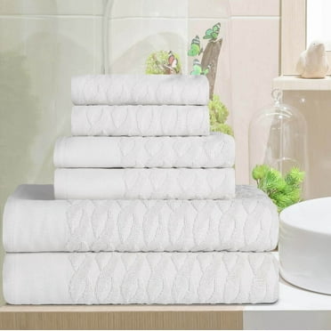 BNM Turkish Cotton Jacquard Towel Set of 6, White
