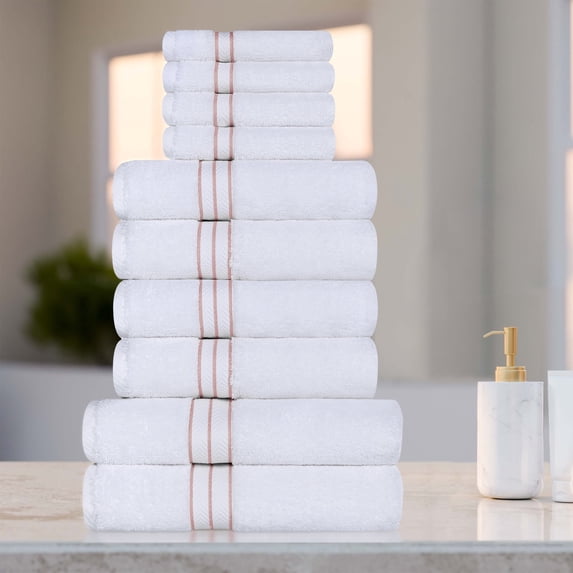 BNM Turkish Cotton Luxury 10 Piece Towel Set, Tea Rose