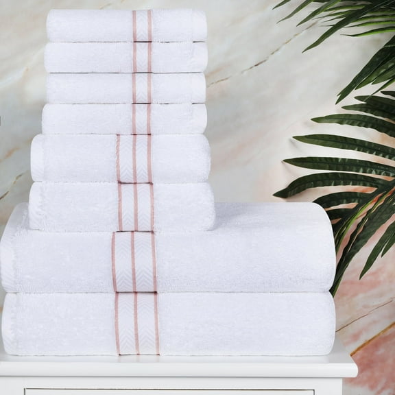 BNM Turkish Cotton Luxury 8 Piece Towel Set, Tea Rose
