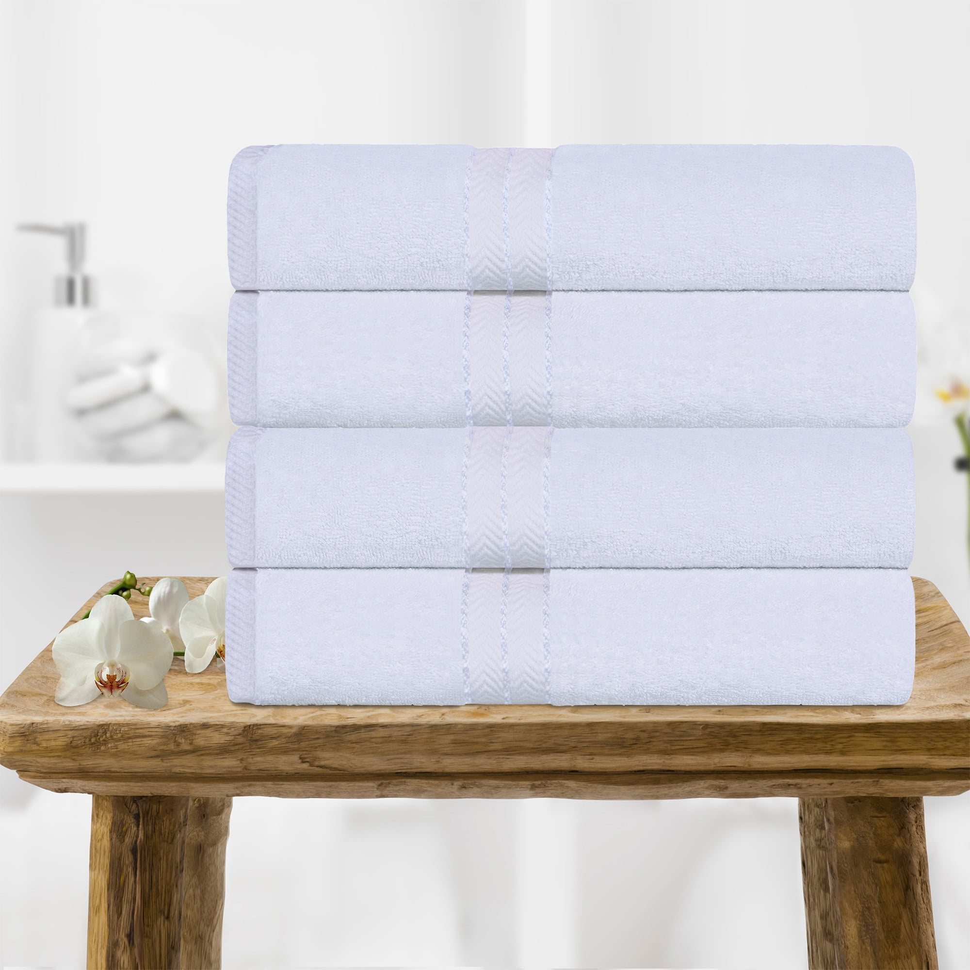 Aston & Arden Eco-Friendly Aegean Bath Towels (2 Pack), Recycled Ultra  Plush Turkish Cotton, 30x60 in., White with Light Grey Striped Woven Dobby  