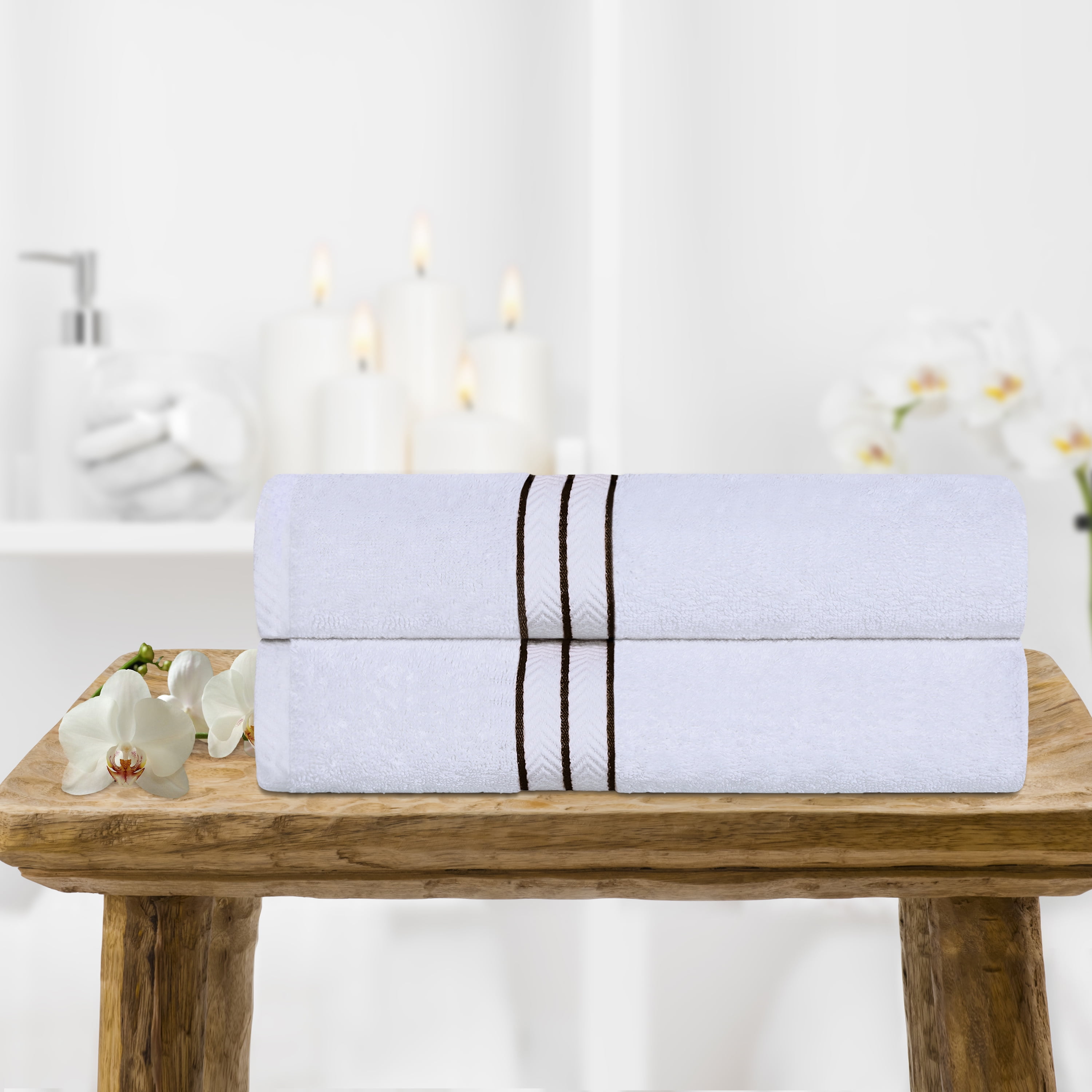 BNM Turkish Cotton Luxury Hotel 2 Piece Bath Towel Set, Tea Rose