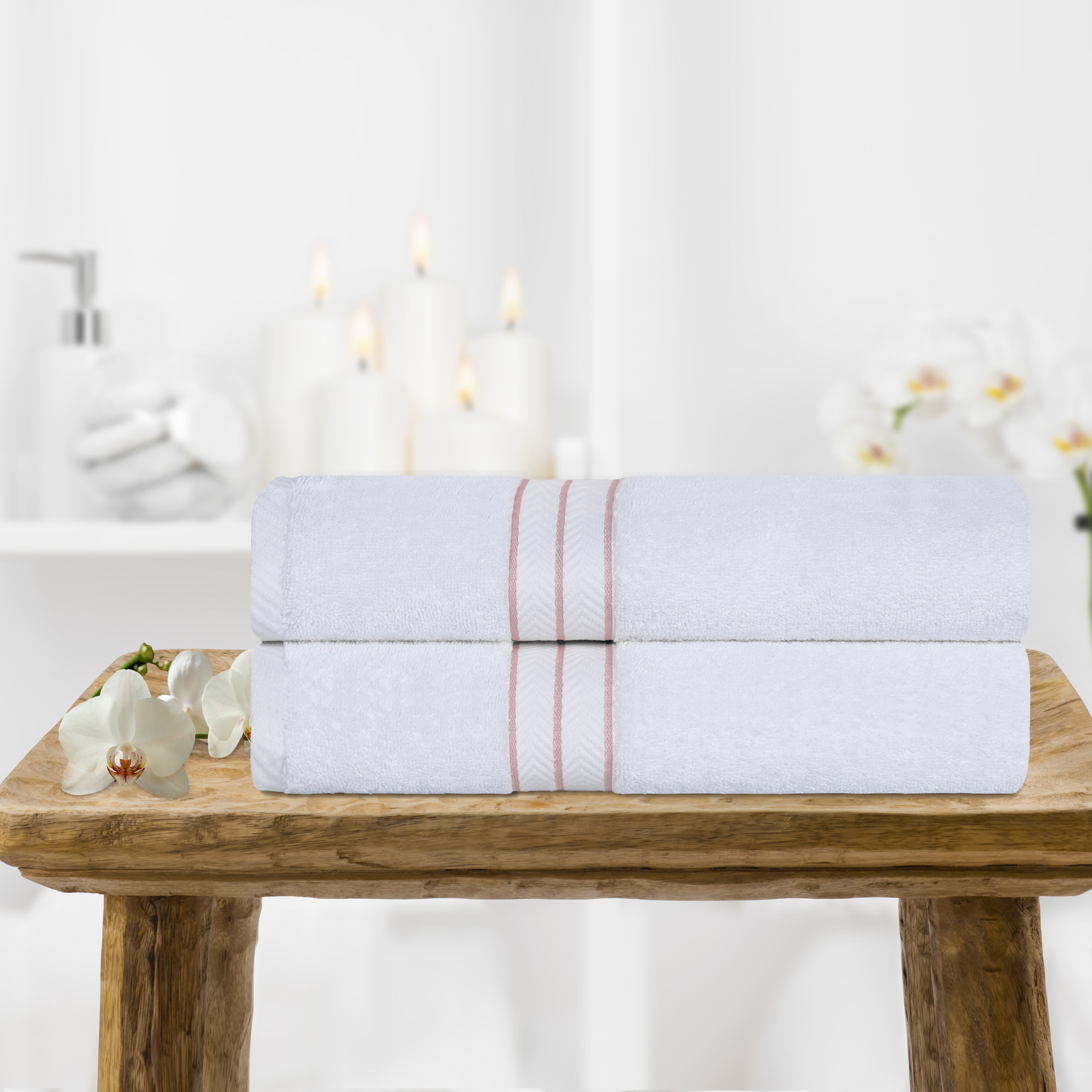 BNM Turkish Cotton Luxury Hotel 2 Piece Bath Towel Set, Tea Rose 