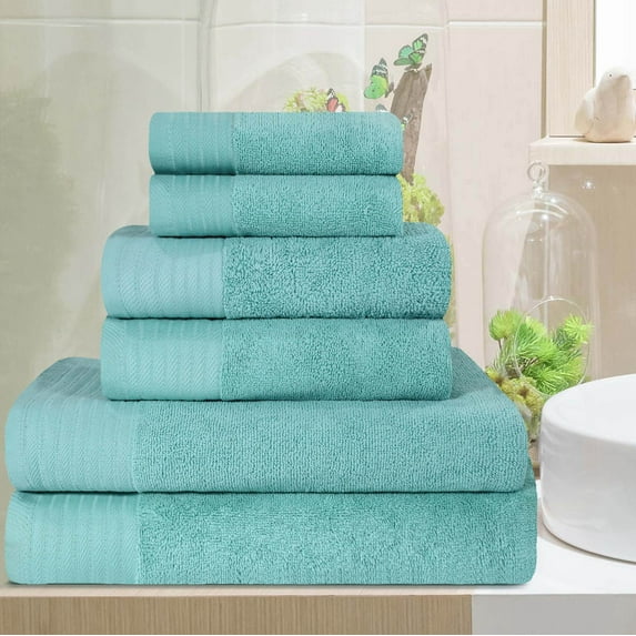 BNM Turkish Cotton Solid Towel Set of 6, Cascade