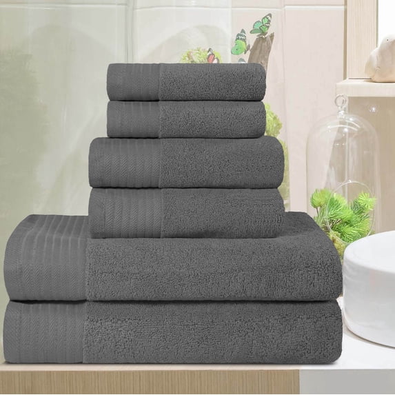 BNM Turkish Cotton Solid Towel Set of 6, Grey