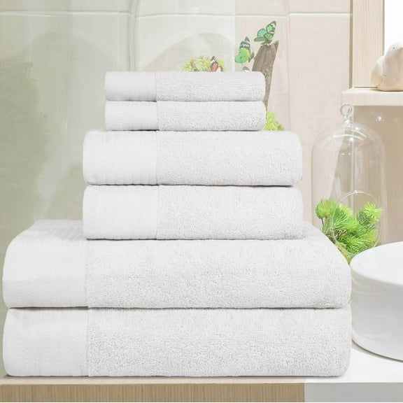 BNM Turkish Cotton Solid Towel Set of 6, White