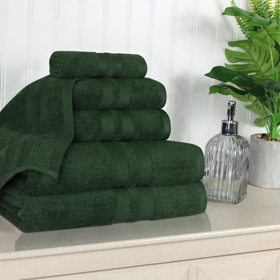 BNM Ultra-Soft Cotton 6 Piece Assorted Towel Set, Forest Green