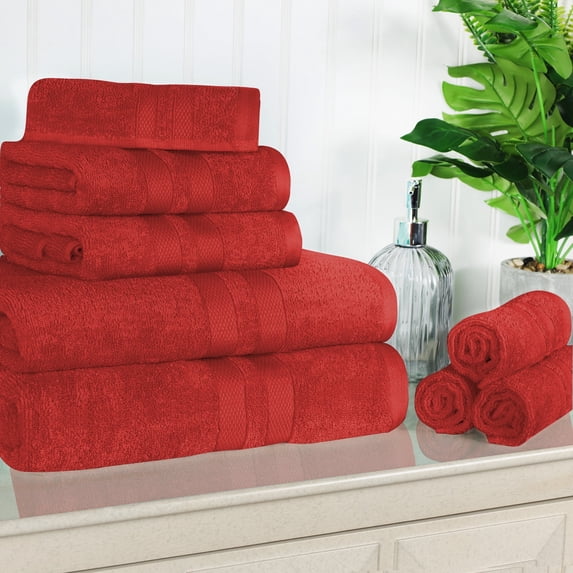 BNM Ultra-Soft Cotton 8 Piece Assorted Towel Set, Black, Maroon