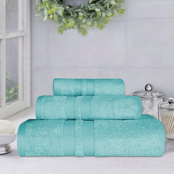 BNM Ultra-Soft Cotton Bathroom 3 Pieces Towel Set, Cyan