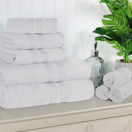 BNM Ultra-Soft Cotton 8 Piece Assorted Towel Set, Black, Silver