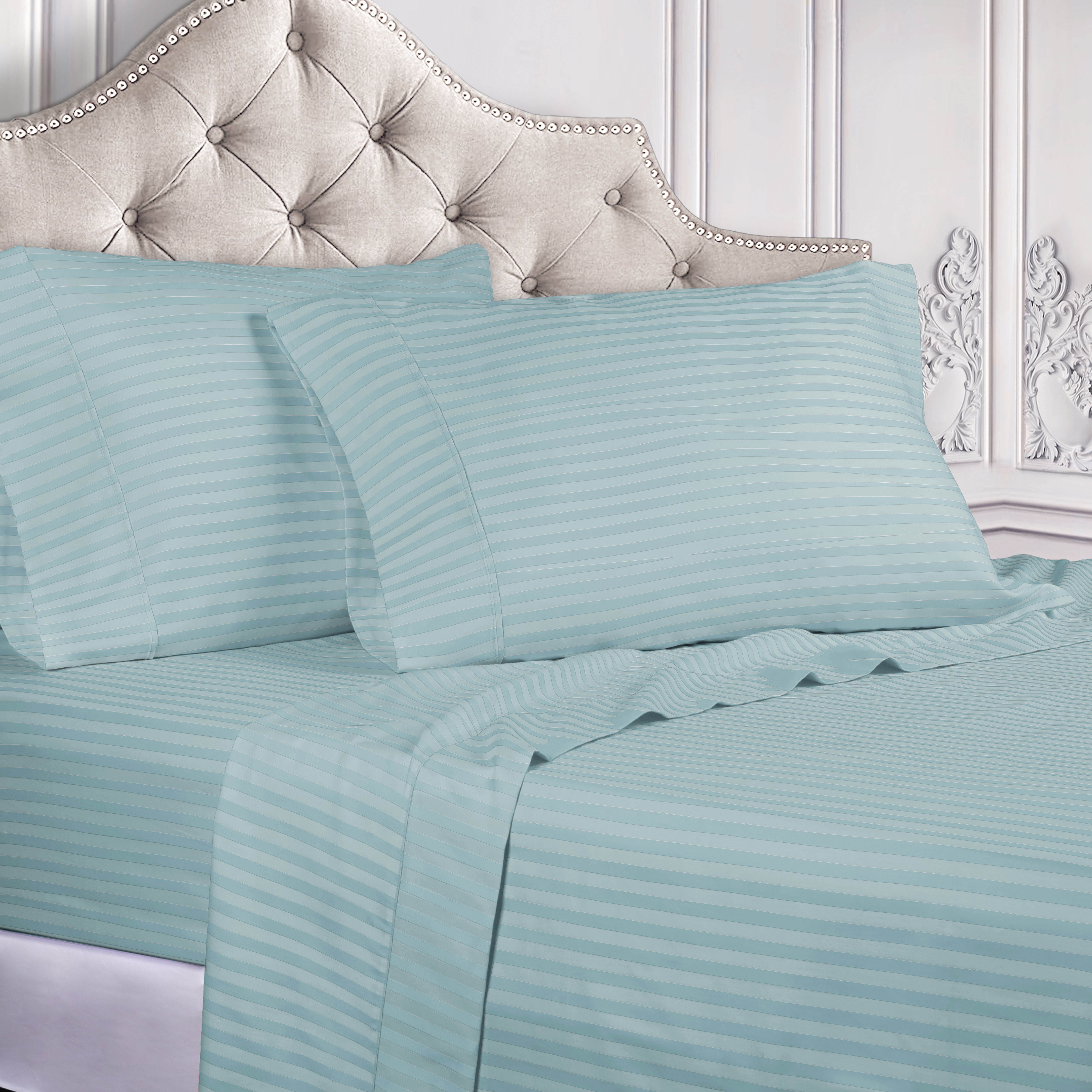 Light Blue Egyptian Cotton Deep Pocket Queen Sheet Set