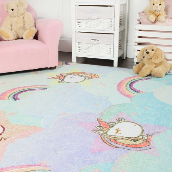 BNM Unicorn Kids Indoor Area Rug, 2' x 3', Turquoise