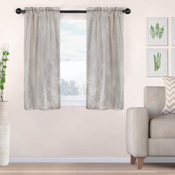 BNM Venetian Damask Jacquard Curtains, Set of 2, 26" x 63", Ivory