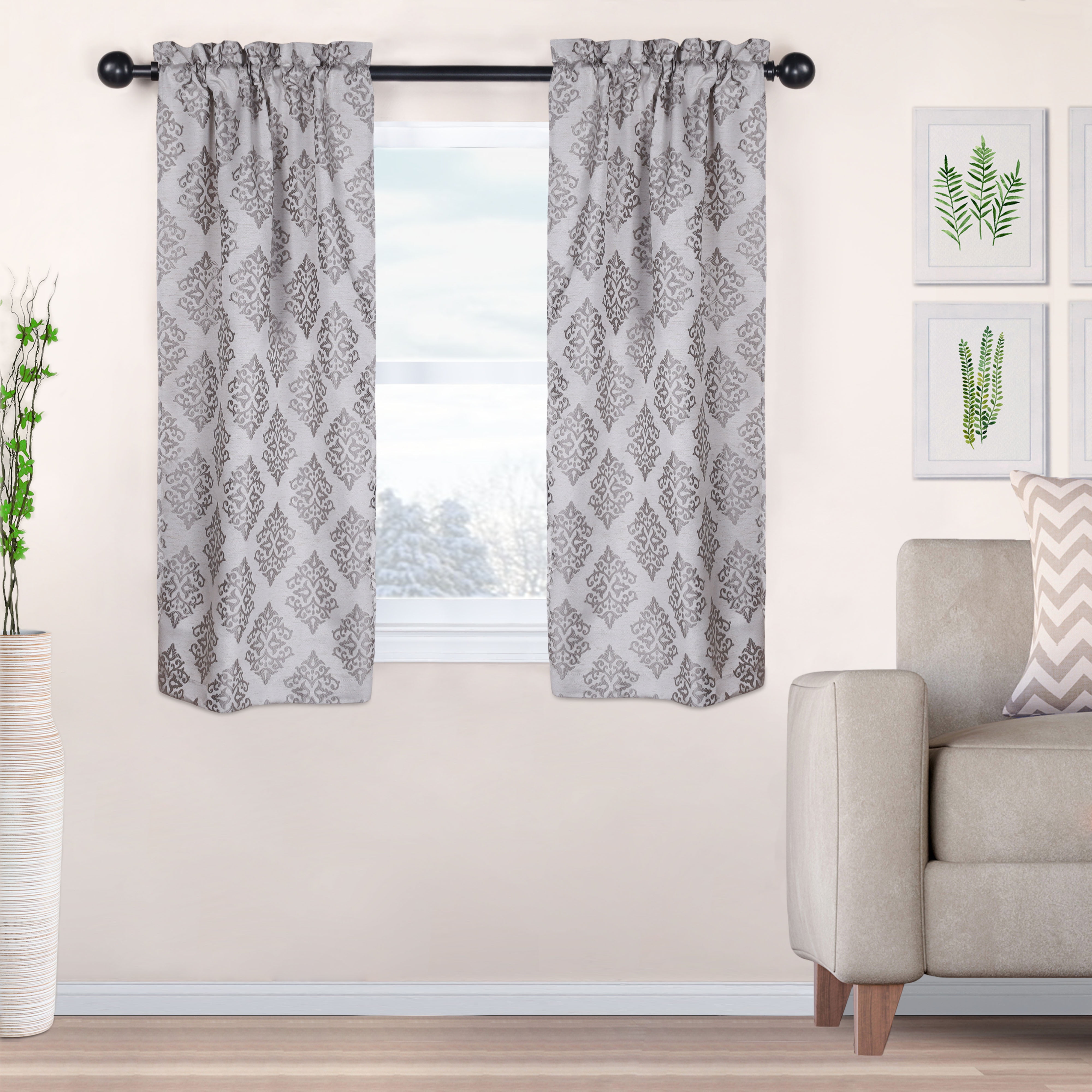 BNM Venetian Damask Jacquard Curtains Set Of 2 26 X 63 Nickel Bnm venetian damask jacquard curtains set of 2 26 x 63 nickel