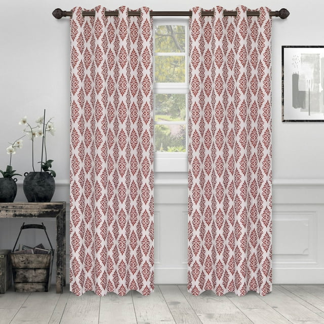 BNM Venetian Damask Jacquard Curtains, Set of 2, 52" x 96", Ruby