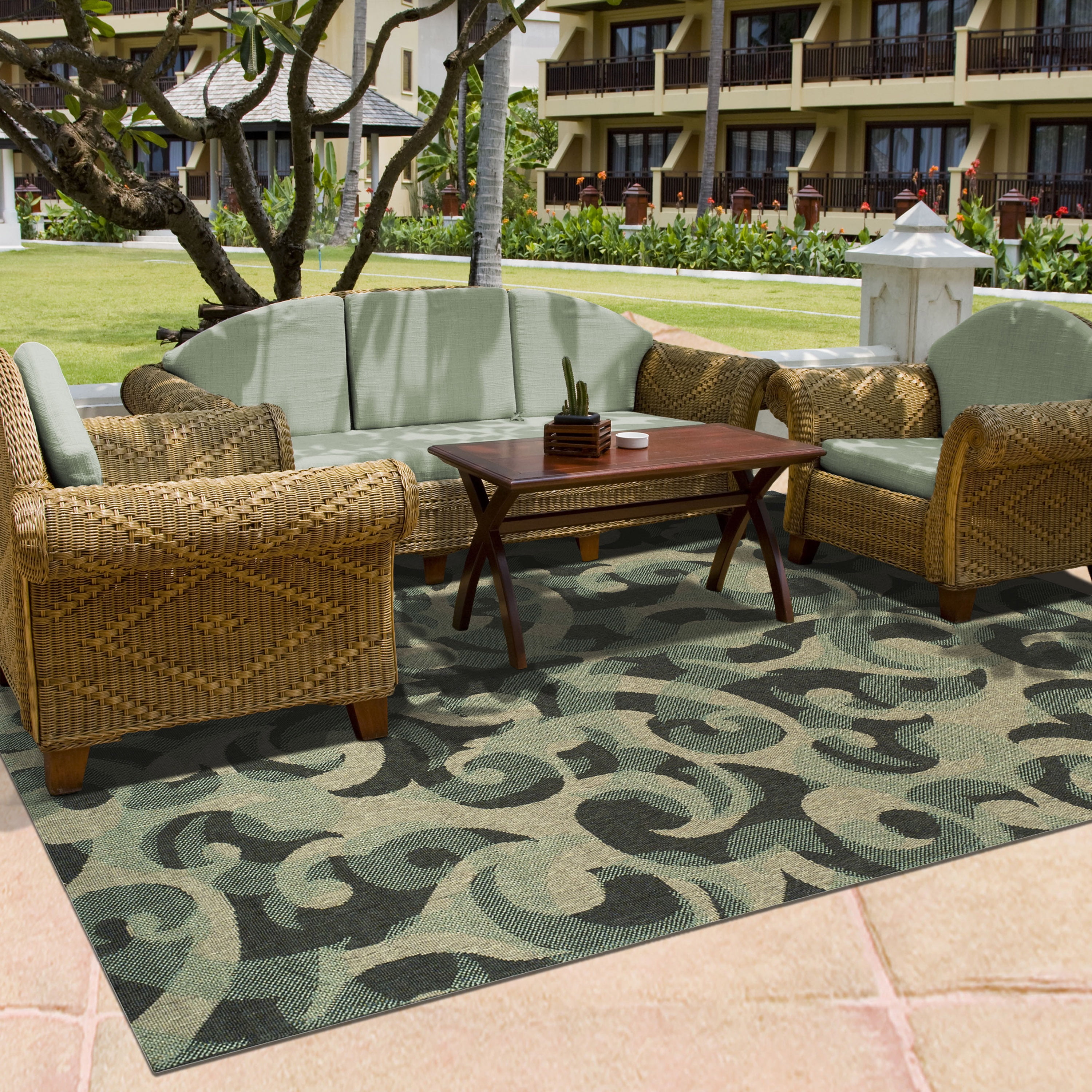 BNM Vintage Damask Indoor Outdoor Area Rug, 4' x 6', Blue