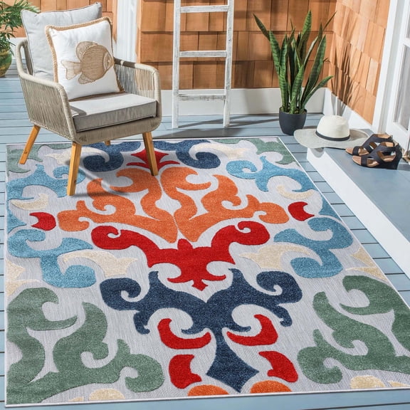 BNM Vintage Damask Indoor Outdoor Area Rug, 5' 6" x 8', Multicolor