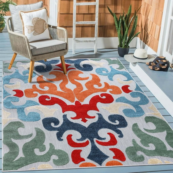 BNM Vintage Damask Indoor Outdoor Area Rug, 8' x 10', Multicolor