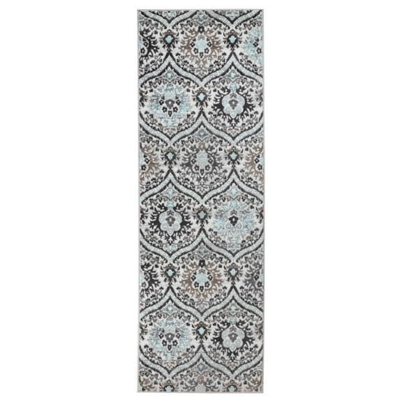 BNM Vintage Floral Damask Indoor Area Runner Rug, 2' 7" x 12', Turquoise