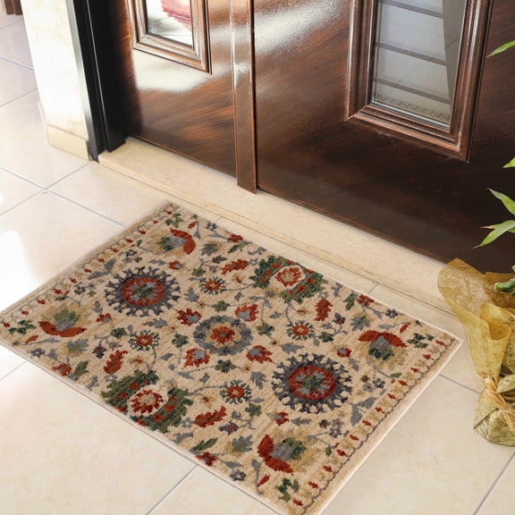 BNM Vintage Floral Indoor Runner Rug, 2' x 3', Ivory