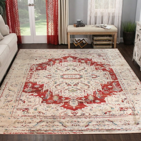 BNM Vintage Medallion Indoor Area Rug, 8' x 10', Red