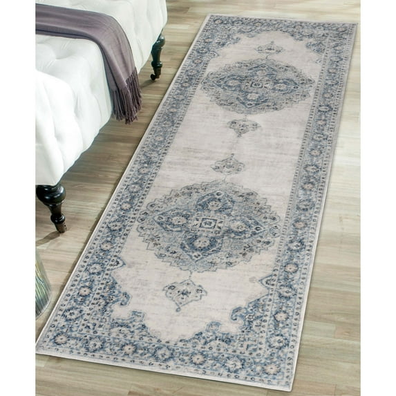 BNM Vintage Medallion Indoor Runner Rug, 2' 7" x 8', Blue