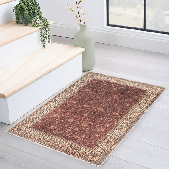 BNM Vintage Non-Slip Washable Indoor Area Rug, 2' x 3', Beige