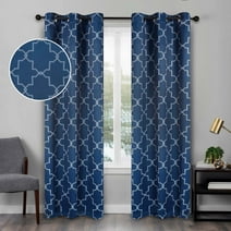 BNM Vintage Trellis Blackout Curtains, Set of 2, 42" x 108", Navy Blue