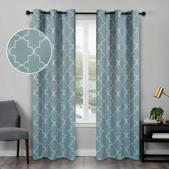 BNM Vintage Trellis Blackout Curtains, Set of 2, 42" x 63", Teal
