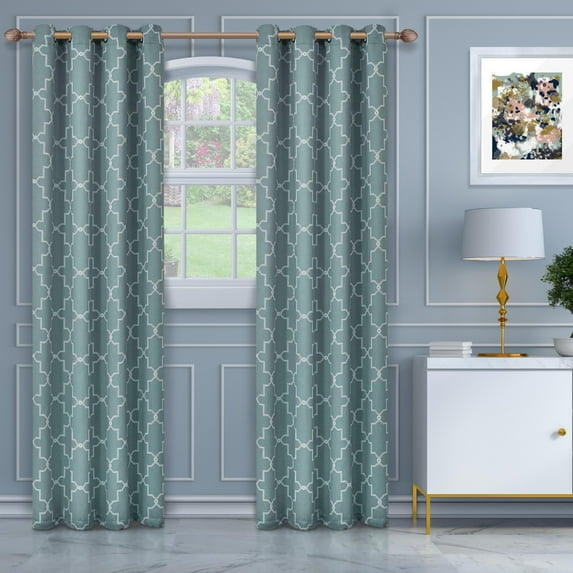 BNM Vintage Trellis Blackout Curtains, Set of 2, 52" x 96", Teal