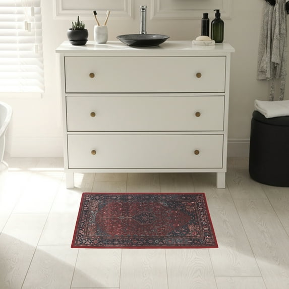 BNM Vintage Washable Indoor Area Rug, 2' x 3', Red