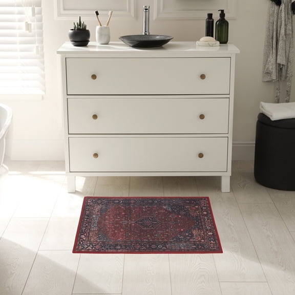BNM Vintage Washable Indoor Area Rug, 3' x 5', Red