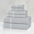 thumbnail image 1 of BNM Viscose Cotton Blend Checkered Ribbed Border 6 Piece Towel Set, Denim Blue, 1 of 11