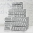 thumbnail image 1 of BNM Viscose Cotton Blend Checkered Ribbed Border 9 Piece Towel Set, Charcoal, 1 of 11