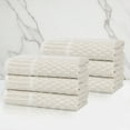 thumbnail image 1 of BNM Viscose Cotton Blend Checkered Ribbed Border Hand Towels, Set of 6, Beige, 1 of 11