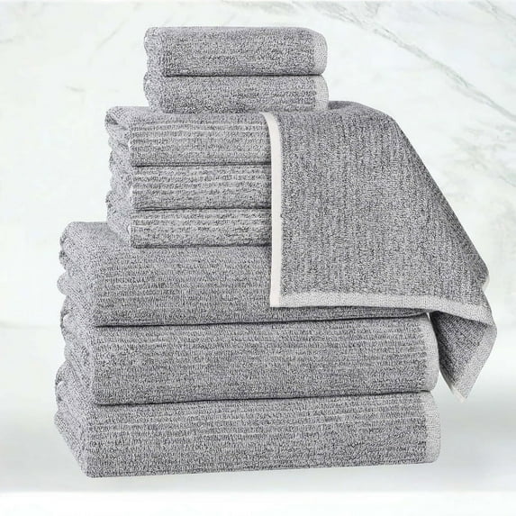 BNM Viscose Cotton Blend Textured Ribbed 9 Piece Towel Set, Charcoal
